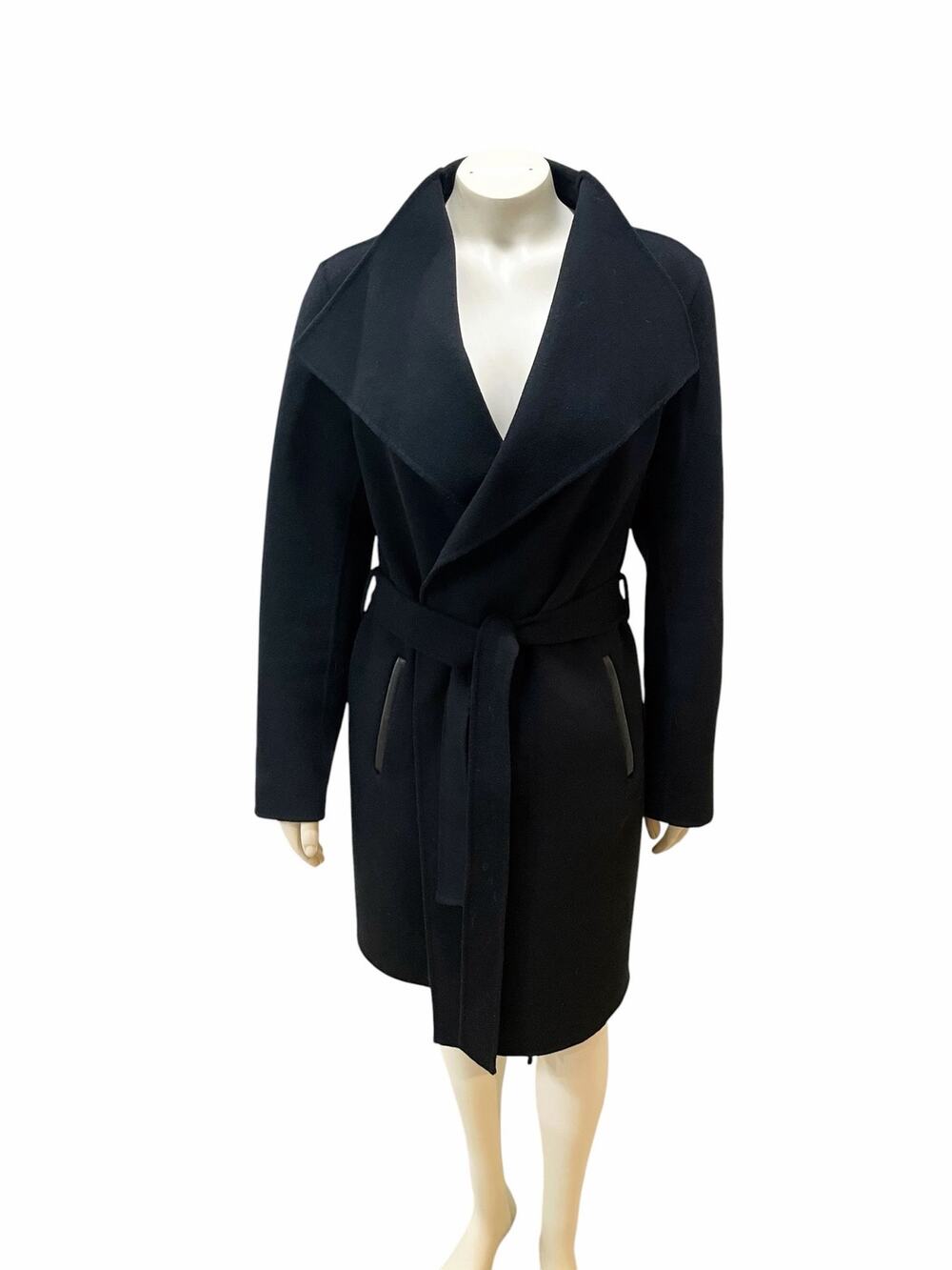 Mackage Laila Wool Black Coat Waterfall Collar Small